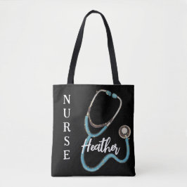 Cute Nurse Stethoscope Teal Black Minimalist Tygkasse