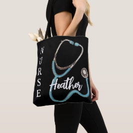 Cute Nurse Stethoscope Teal Black Minimalist Tygkasse