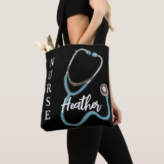 Cute Nurse Stethoscope Teal Black Minimalist Tygkasse