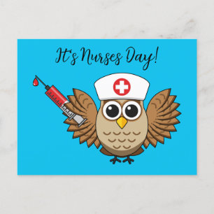 Cute Nurse Uggla med Tecknad i sprutan Lägg till Helg Vykort
