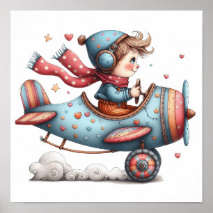 Cute Nursery Art Poster barn som flyger från det g