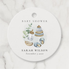 Cute Nursery Essential Leafy Blue Boy Shower Gåvor Etiketter