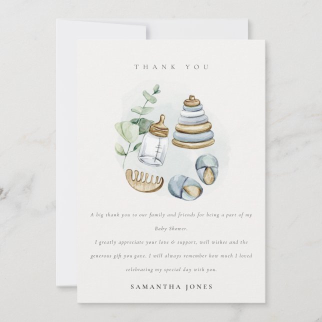 Cute Nursery Essential Leafy Blue Boy Shower Tack Kort (Framsida)