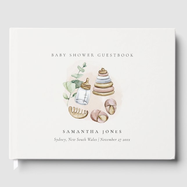 Cute Nursery Essential Leafy Rosa Girl Baby Shower Gästböcker (Framsida)