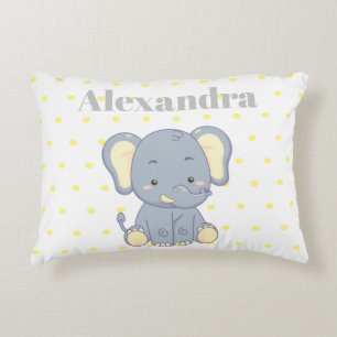 Cute Nursery Gult Grått elephant polka dots namn Prydnadskudde