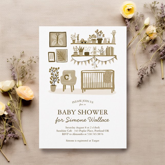 Cute Nursery Illustration ANPASSNINGSBAR BABY SHOW Inbjudningar (Cute Nursery Illustration CUSTOM BABY SHOWER Invitation
)