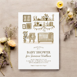 Cute Nursery Illustration ANPASSNINGSBAR BABY SHOW Inbjudningar