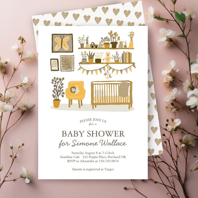 Cute Nursery Illustration ANPASSNINGSBAR BABY SHOW Inbjudningar (Cute Nursery Illustration CUSTOM BABY SHOWER Invitation)
