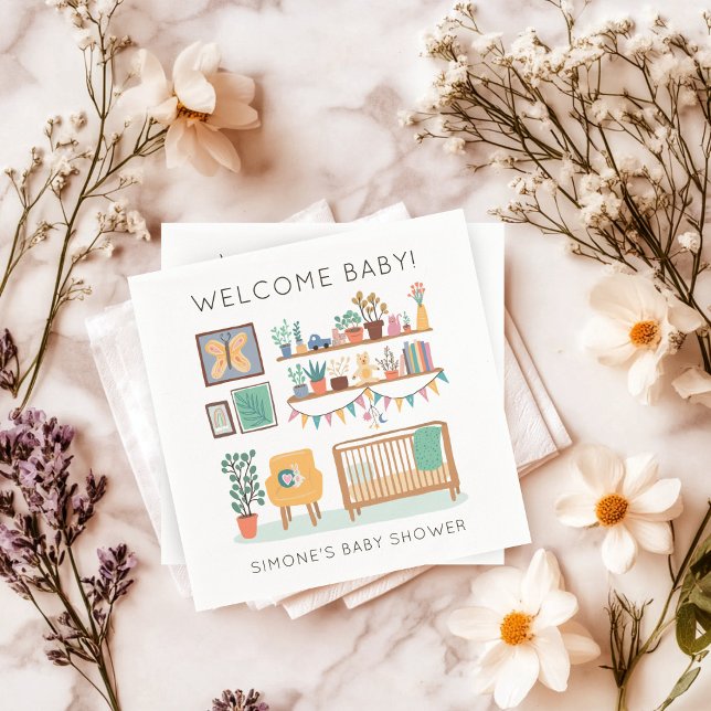 Cute Nursery Illustration ANPASSNINGSBAR BABY SHOW Pappersservett (Cute Nursery Illustration CUSTOM BABY SHOWER Napkins
)