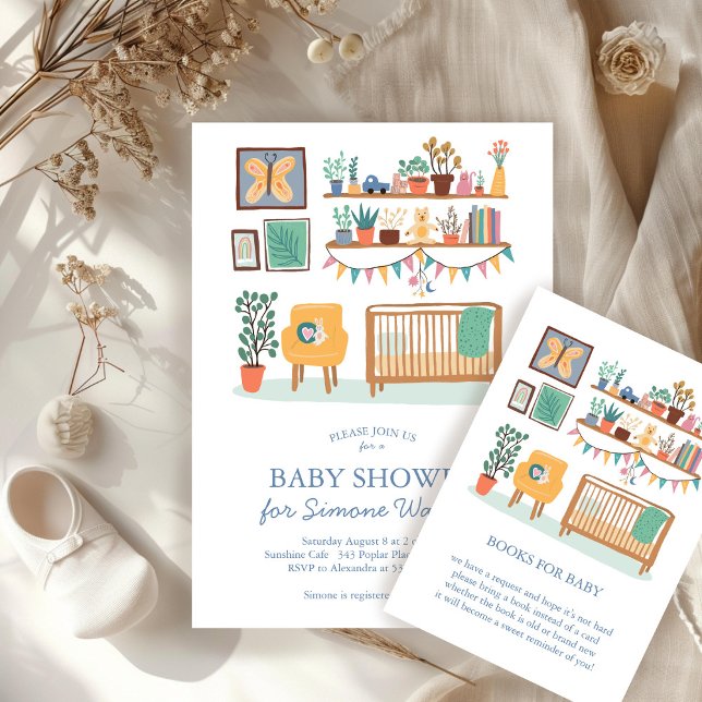 Cute Nursery Illustration ANPASSNINGSBAR Bokar för Tilläggskort (Cute Nursery Illustration CUSTOM Books for Baby Enclosure Card Baby Shower Invitation 
)