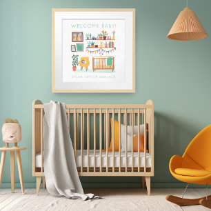 Cute Nursery Illustry ANPASSNINGSBAR BABY NAMN Poster