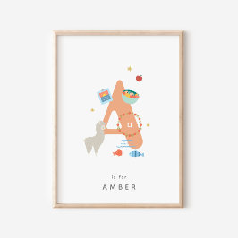 Cute Nursery Personlig Alphabet Brev A Poster