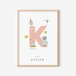 Cute Nursery Personlig Alphabet Brev K Poster