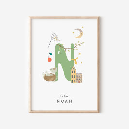Cute Nursery Personlig Alphabet Brev N Poster