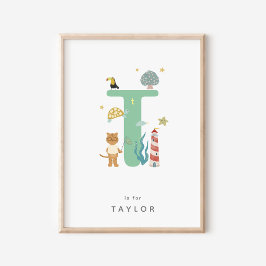 Cute Nursery Personlig Alphabet Brev T Poster