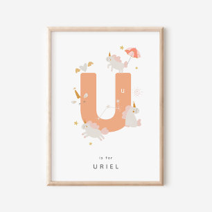 Cute Nursery Personlig Alphabet Brev U Poster