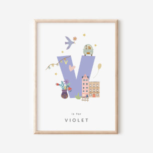 Cute Nursery Personlig Alphabet Brev V Poster