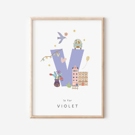 Cute Nursery Personlig Alphabet Brev V Poster