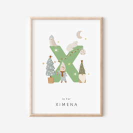 Cute Nursery Personlig Alphabet Brev X Poster