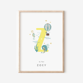 Cute Nursery Personlig Alphabet Brev Z Poster