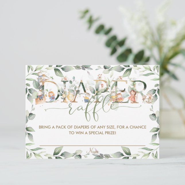 Cute Nursery Rhyme Greenery Diaper Raffle Card Inbjudningar (Stående Fram)