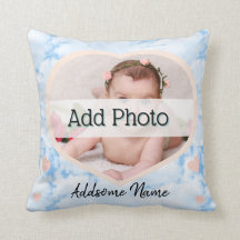 Cute Nursery Rosa Heart Baby Photo namn blå himmel