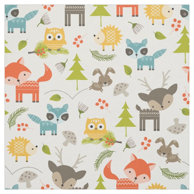 Cute Nursery Woodland Animals Tyg (Provkarta)