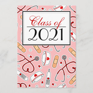 Cute Nursing School RN Rosa Studenten Inbjudan