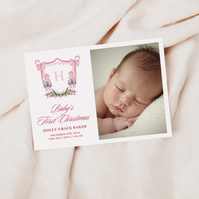 Cute Nutcracker Christmas Monogram Crest Baby Julkort (Skapare uppladdad)