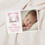 Cute Nutcracker Monogram Crest Baby Julkort<br><div class="desc">Share the joy of your baby's first Christmas with this cute,  Nutcracker themed holiday card with a delicate hand painted monogram crest design with the Nutcracker themed characters and candy cane with bows.</div>