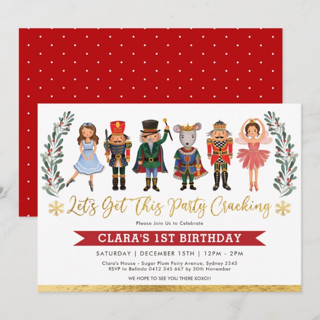 Cute Nutcracker Party Winter-juldagen Inbjudningar (Fram/baksida)