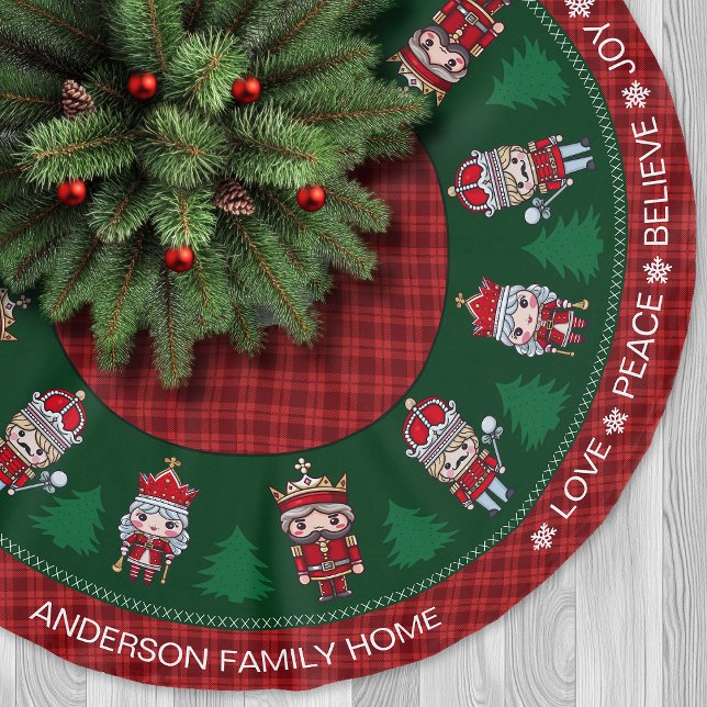 Cute Nutcrakers Red & Grönt Tartan-jul Julgransmatta Borstad Polyester (Cute Nutcrakers Red & Green Tartan Christmas Brushed Polyester Tree Skirt)