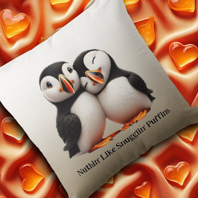 Cute Nuthin som Snugglin'Puffins Kudde (Nuthin' Like Snugglin' Puffins Throw Pillow Cover Photo)
