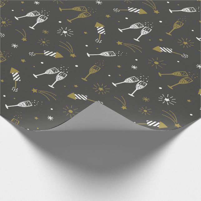 Cute Nyårsafton Fireworks och Champagne Presentpapper (Hörn)