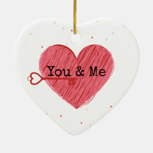 Cute Nyckel och Red Heart Valentines day Julgransprydnad Keramik