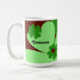 Cute Nyckelpiga och Klöver Löv Namn Kaffemugg