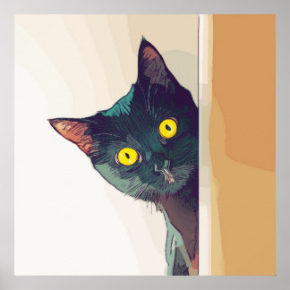 Cute Nyfiken Cat digitalt illustrerat designat Poster