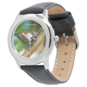 Cute Nyfiken Chestnut-Backed Chickadee på Gren Armbandsur