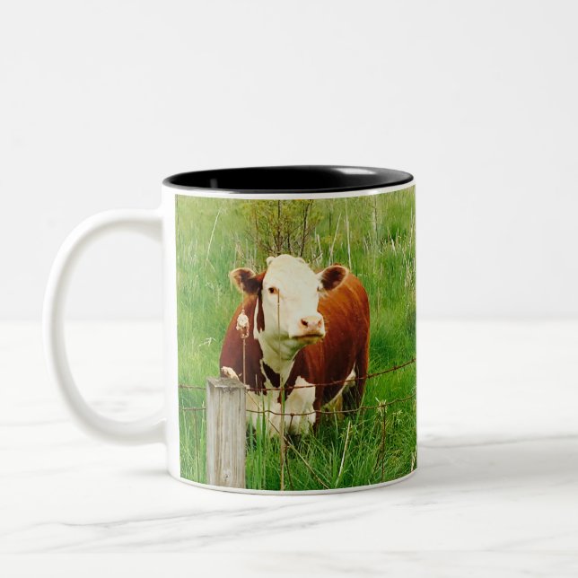 Cute Nyfiken Cow Brown-Grönt 4 Mal Kaffemugg (Vänster)