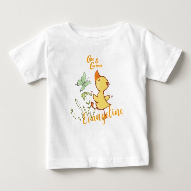 Cute & Nyfiken Duckling Teckning T Shirt (Framsida)