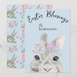 Cute Nyfiken Grått Kanin Rosa Blommigt Krona Påsk