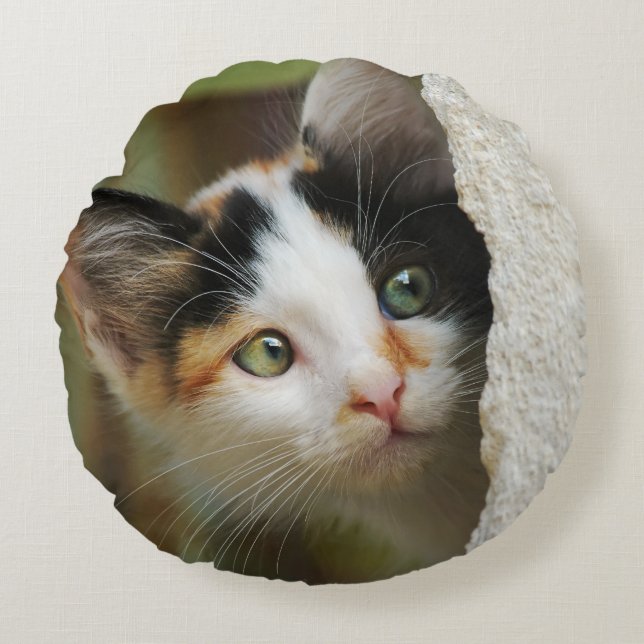 Cute Nyfiken Kitten Prying Öga, slät Rund Kudde (Framsidan)