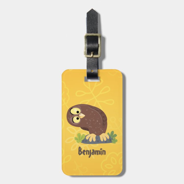 Cute nyfiken, lustigt brunt uggla-tecknad illustra bagagebricka (Vertikal Framsida)