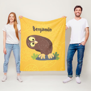 Cute nyfiken, lustigt brunt uggla-tecknad illustra fleecefilt