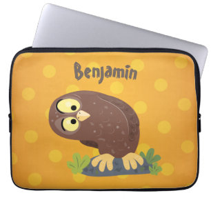 Cute nyfiken, lustigt brunt uggla-tecknad illustra laptop fodral