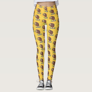 Cute nyfiken, lustigt brunt uggla-tecknad illustra leggings