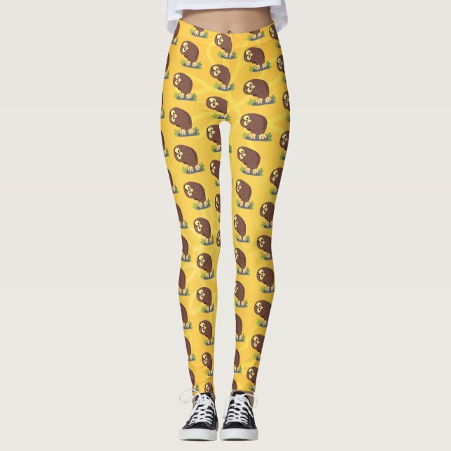 Cute nyfiken, lustigt brunt uggla-tecknad illustra leggings (Framsida)