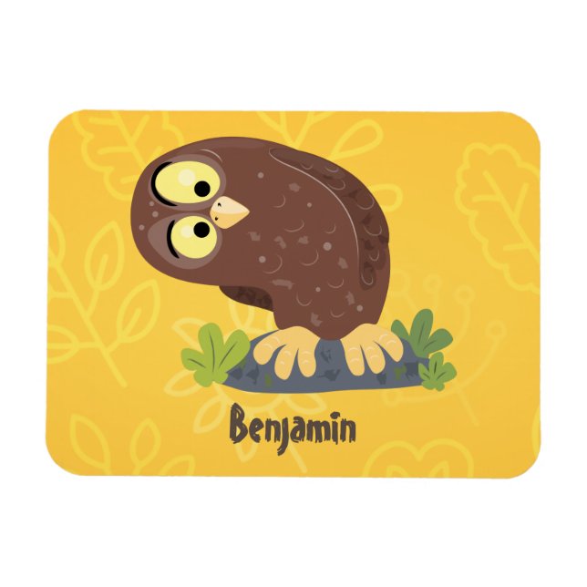 Cute nyfiken, lustigt brunt uggla-tecknad illustra magnet (Horisontell)