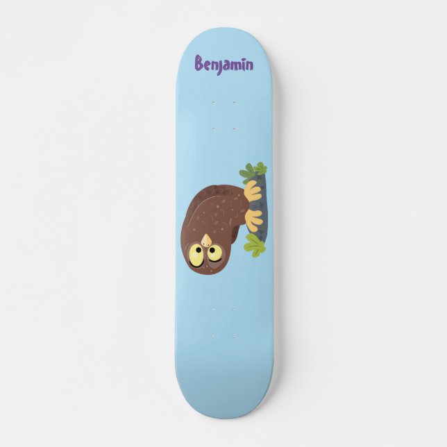 Cute nyfiken, lustigt brunt uggla-tecknad illustra mini skateboard bräda 18,5 cm (Framsida)