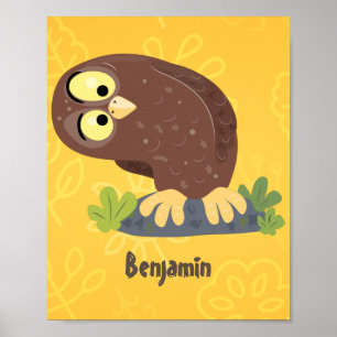 Cute nyfiken, lustigt brunt uggla-tecknad illustra poster